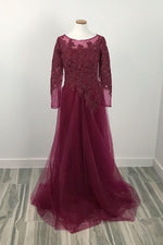 Burgundy Long Formal Dress with Long Sleeves | XH1009 - Sample Sale Dress
