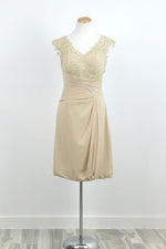 Short Beige Chiffon Lace Mother of Bride Dress XH1031