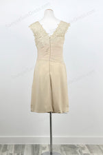 Short Beige Chiffon Lace Mother of Bride Dress XH1031