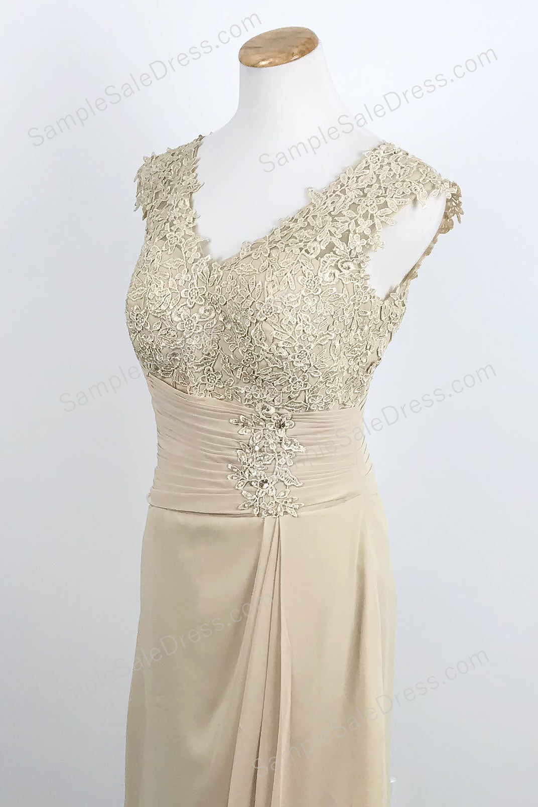 Short Beige Chiffon Lace Mother of Bride Dress XH1031