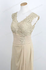 Short Beige Chiffon Lace Mother of Bride Dress XH1031