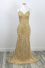 Gold Sparkly Mermaid Formal Prom Evening Dress