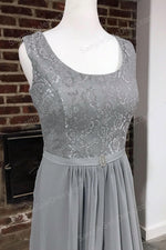 Long Chiffon Gray Sleeveless Formal Evening Gown