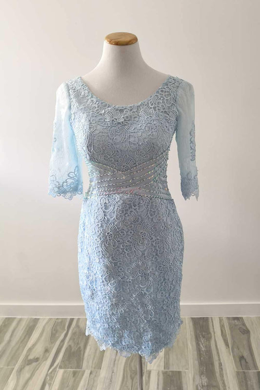 Light Blue Lace Mother of Bride Groom Dress - Sample Sale Dress