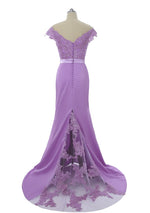 Purple Lilac Off the Shoulder Lace Sleek Prom Evening Dress XH1027