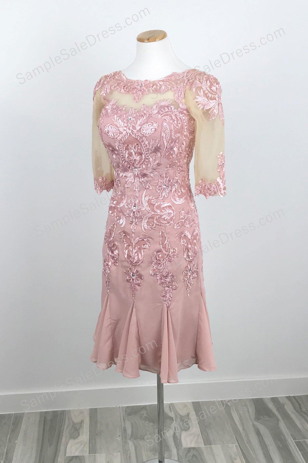 Pink Mother of Bride Groom Dress with Short Sleeves - Sample Sale Dress