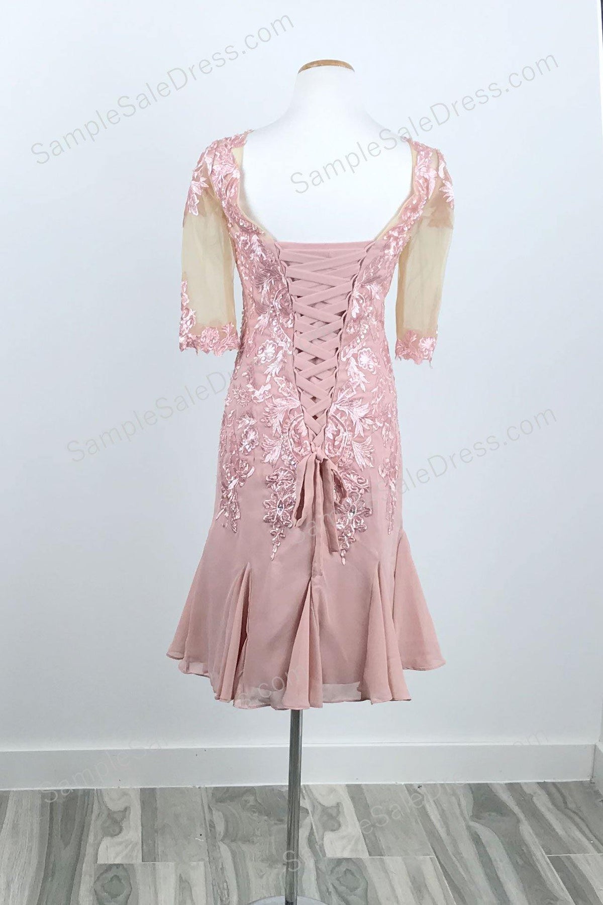 Pink Mother of Bride Groom Dress with Short Sleeves - Sample Sale Dress