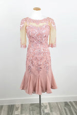 Pink Mother of Bride Groom Dress with Short Sleeves - Sample Sale Dress
