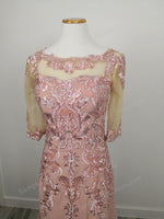 Pink Mother of Bride Groom Dress with Short Sleeves - Sample Sale Dress