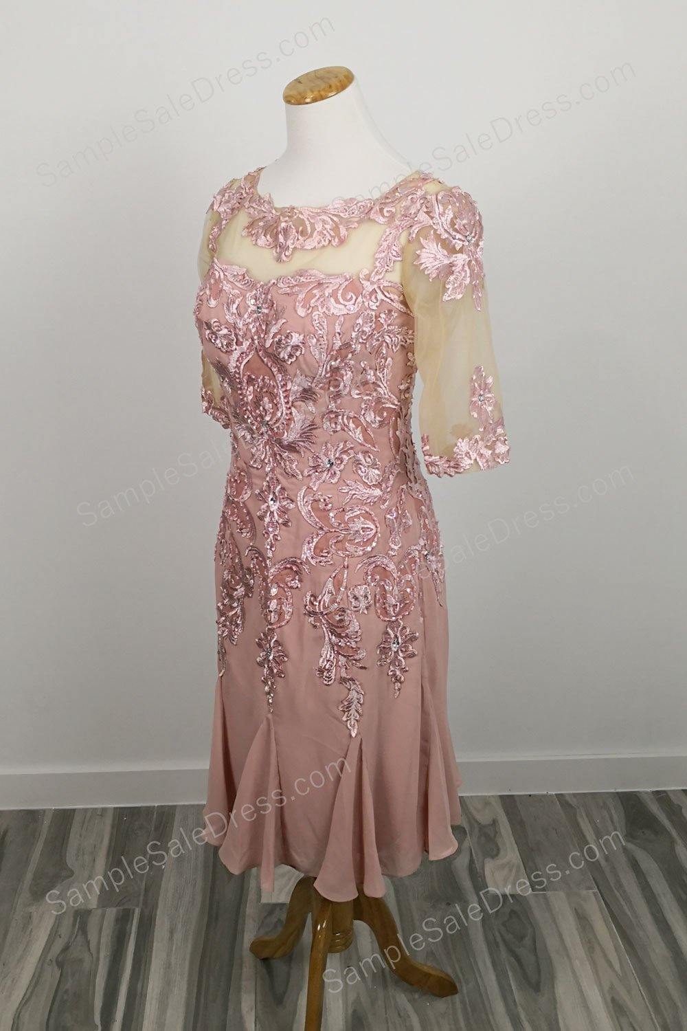 Pink Mother of Bride Groom Dress with Short Sleeves - Sample Sale Dress