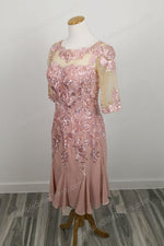Pink Mother of Bride Groom Dress with Short Sleeves - Sample Sale Dress