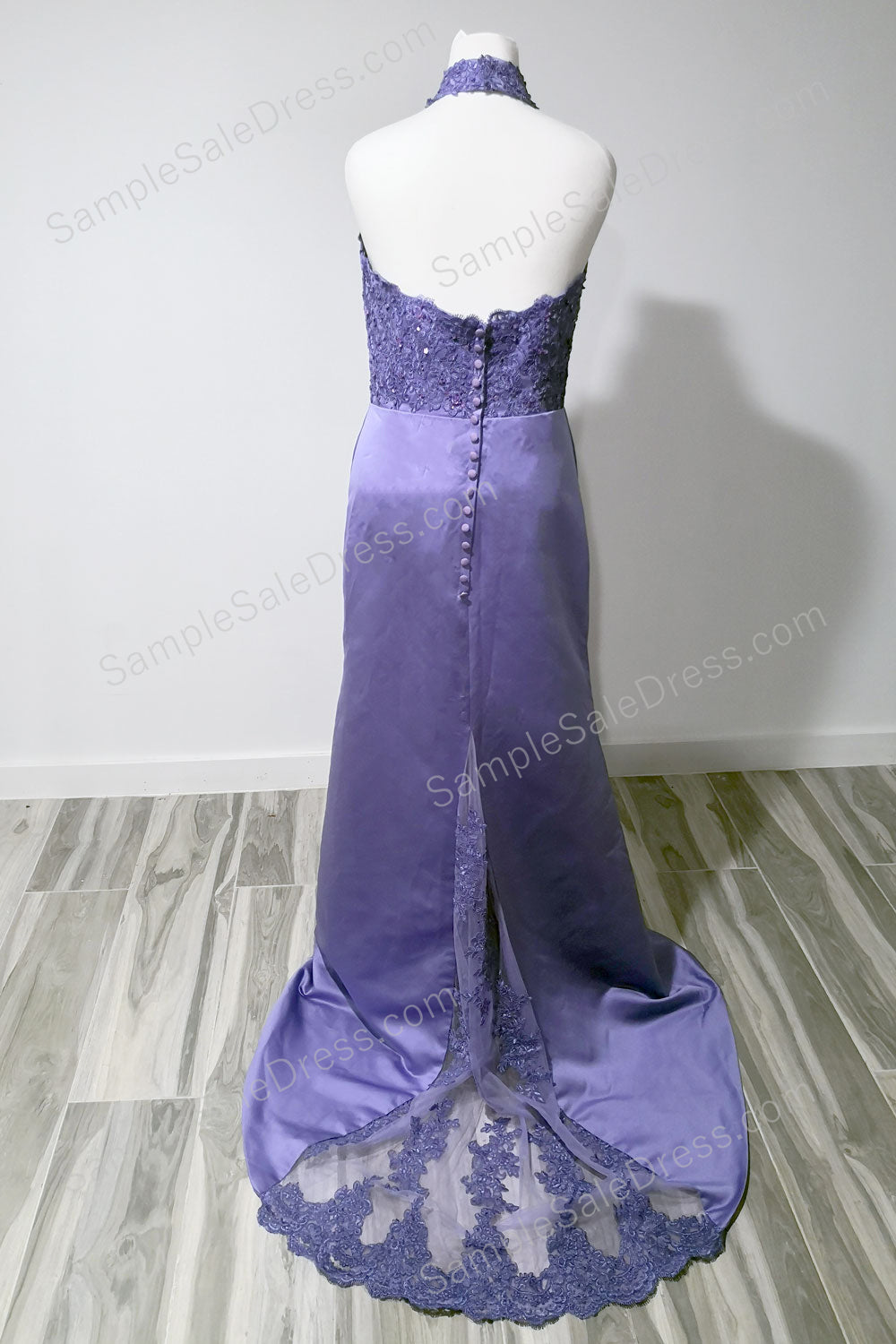 Purple Halter Neck Prom Dress with Lace