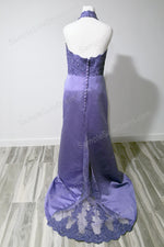 Purple Halter Neck Prom Dress with Lace