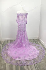 Purple Lace Off the Shoulder Formal Prom Evening Dress - Sample Sale Dress