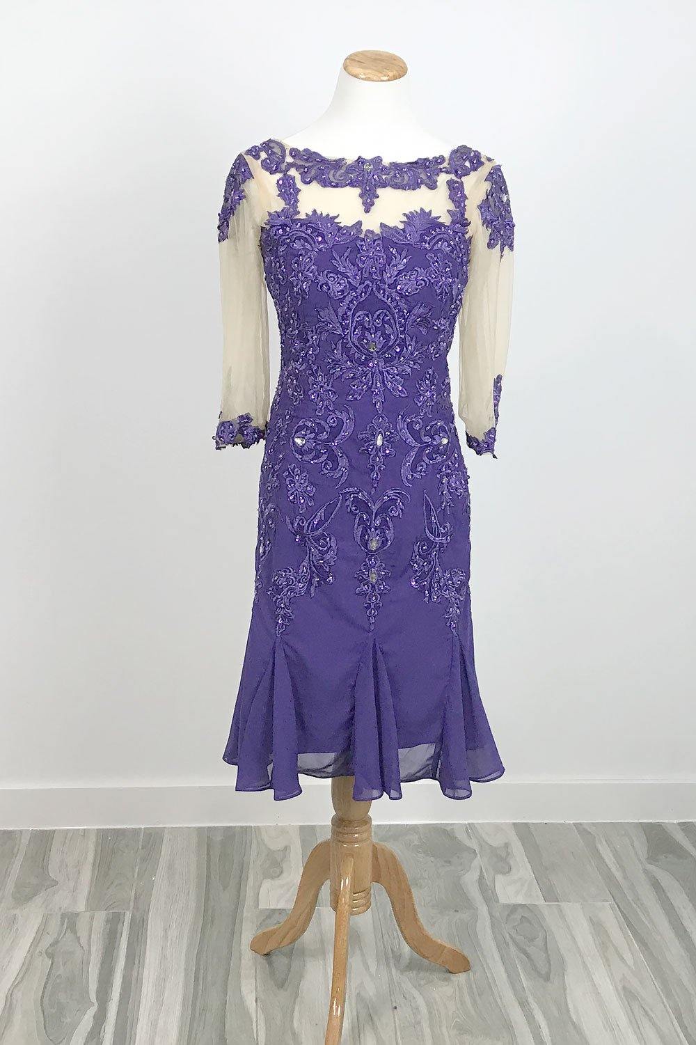 short purple mother of the bride dresses AW.Bridal A-line Bateau Neckline Tea Length Short Sleeves Mother of the Bride Dresses Dress Purple Haze Size 8