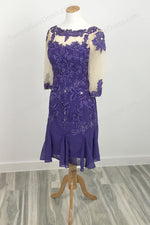 purple short lace mother of bride groom dress with sleeves