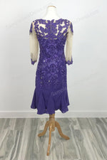 purple short lace mother of bride groom dress with sleeves