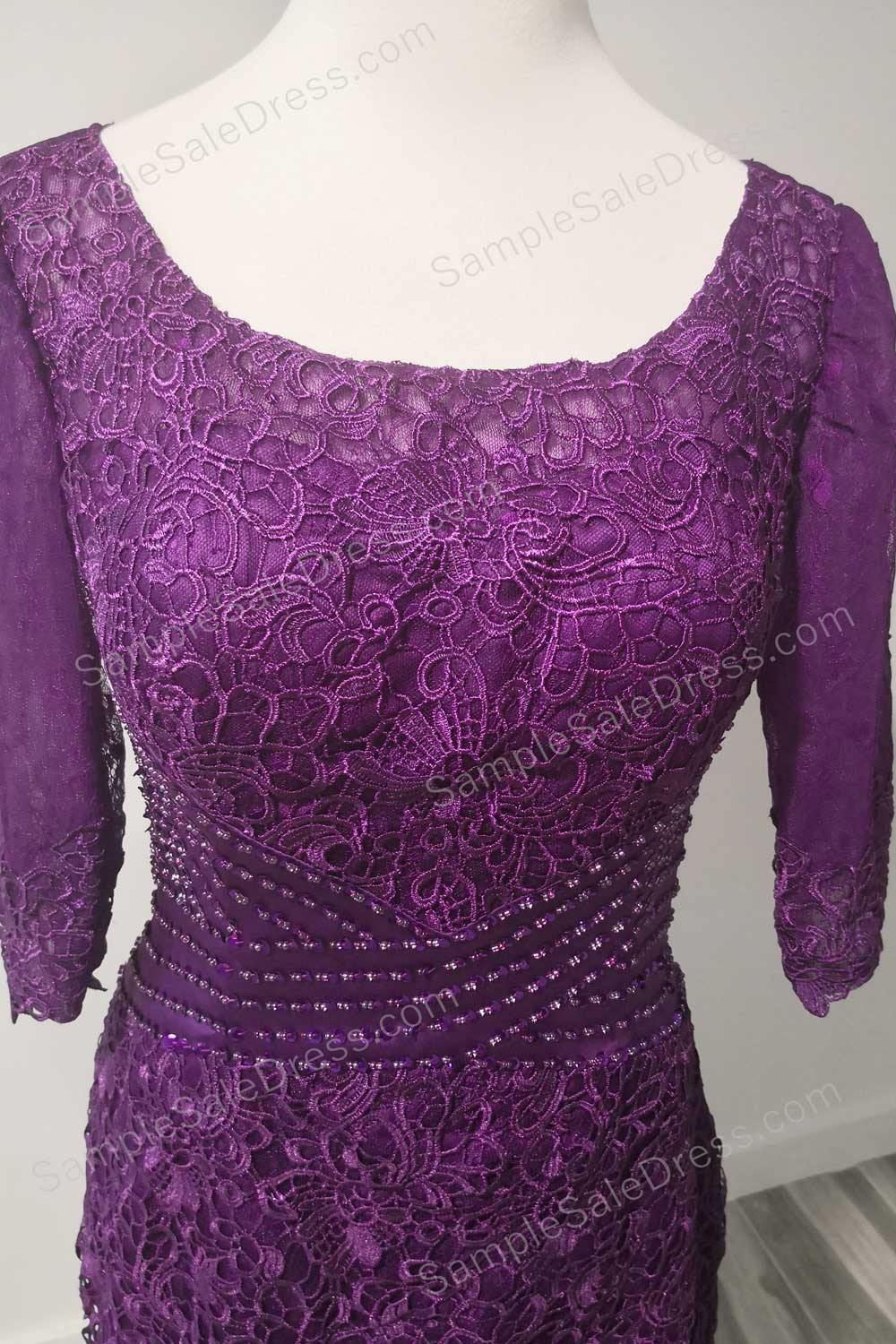 Elegant Purple Lace Mother of Bride Groom Dress - Sample Sale Dress