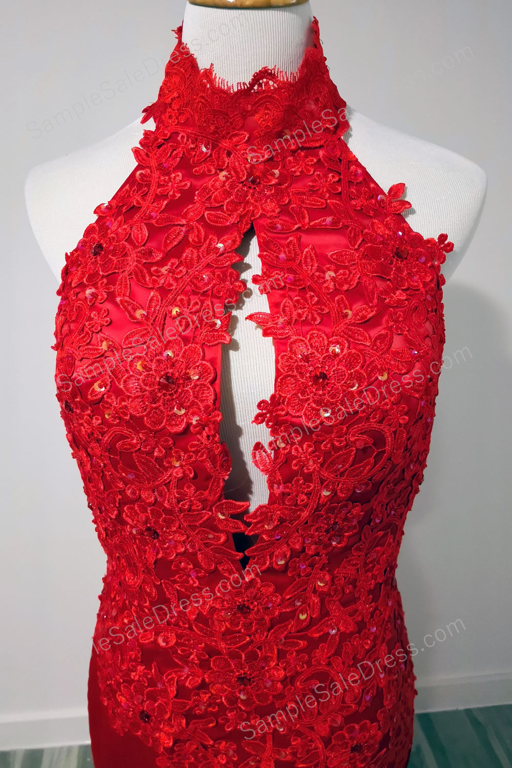 Halter Red Mermaid Prom Formal Evening Dress with Open Back