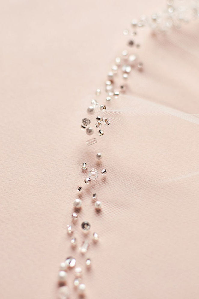 Short Wedding Veil with Beaded Edge - Sample Sale Dress