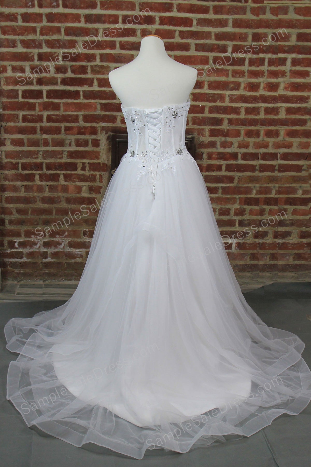 Strapless White Wedding Dress with Beadings XH1060 - Sample Sale Dress