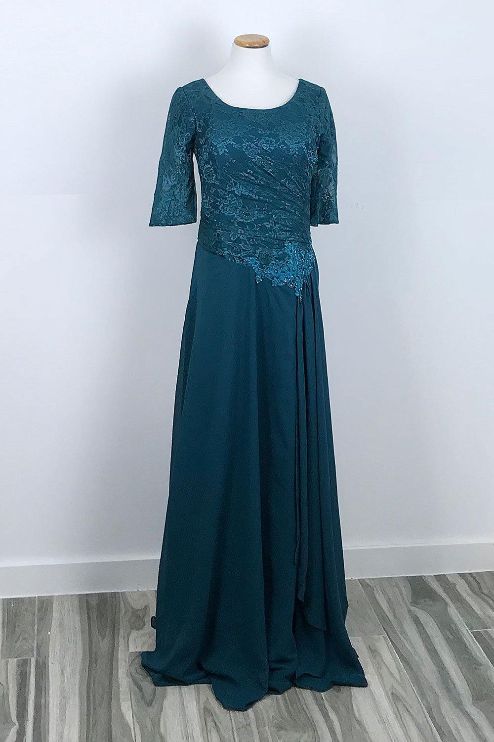 Modest Teal Chiffon Mother of Bride and Groom Formal Evening Dress XH1037