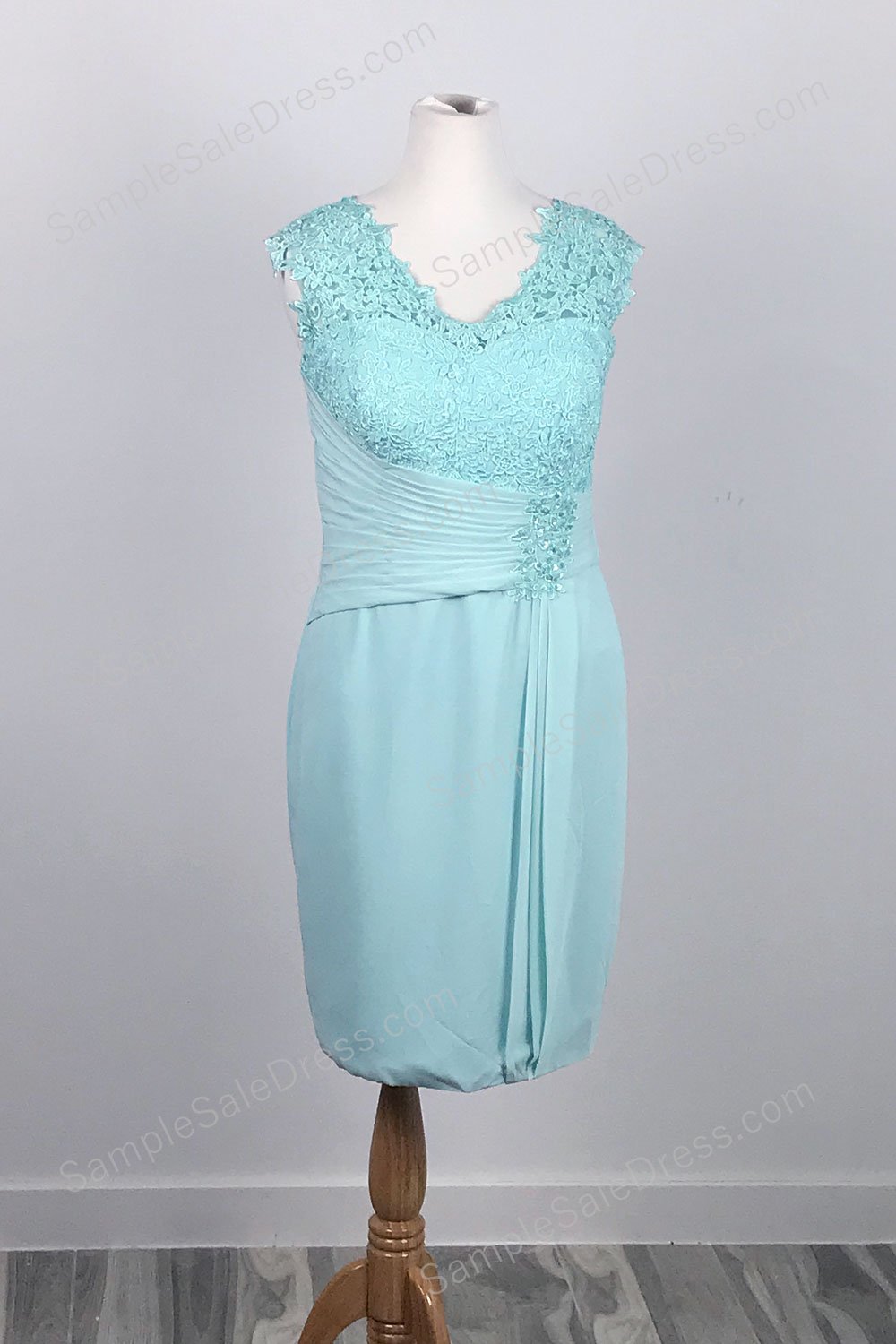 Aqua Short Chiffon Lace Mother of Bride Dress XH1031
