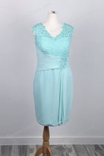 Aqua Short Chiffon Lace Mother of Bride Dress XH1031