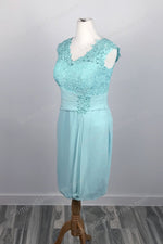 Aqua Short Chiffon Lace Mother of Bride Dress XH1031