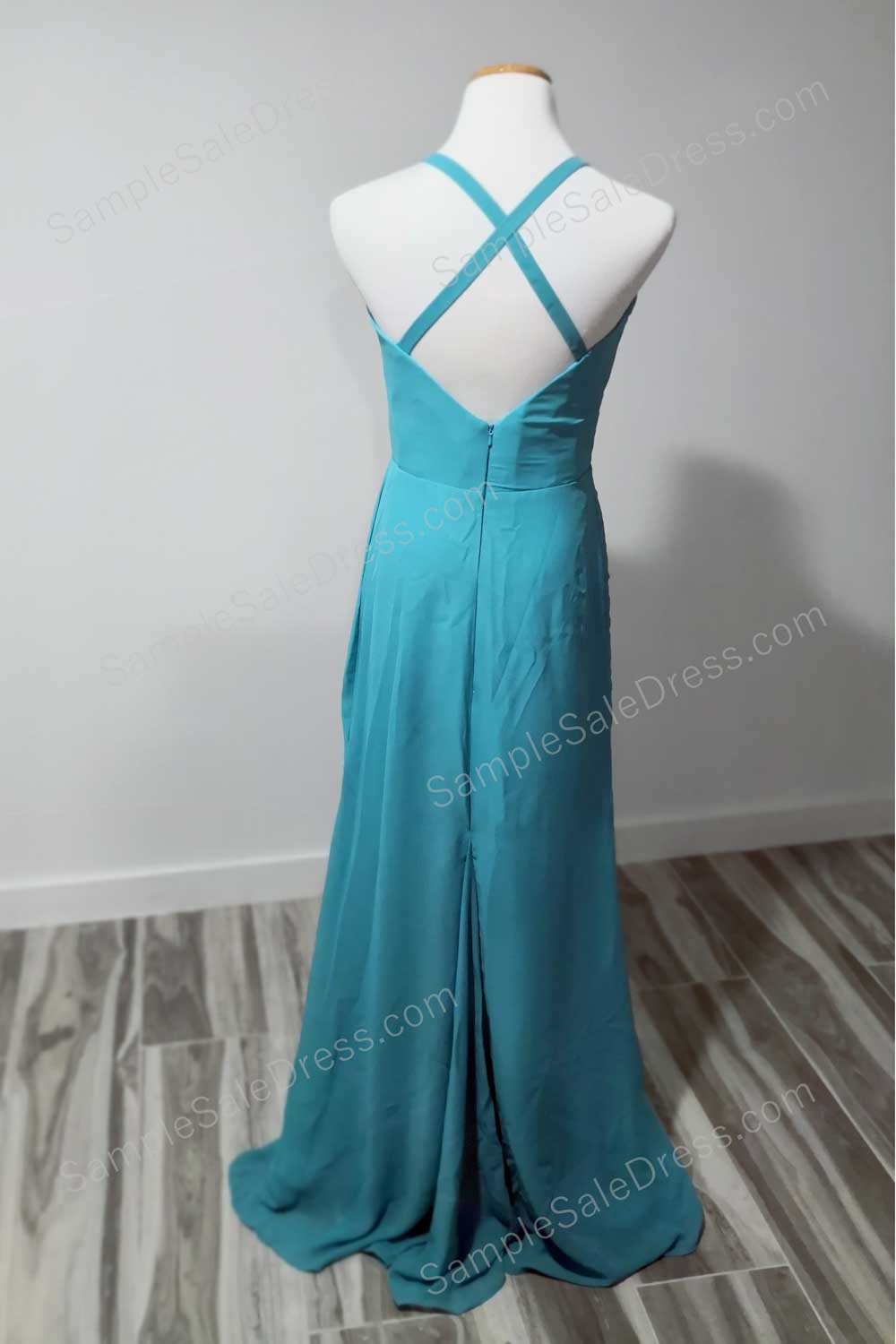 Turquoise Cross Back Evening Dress - Sample Sale Dress