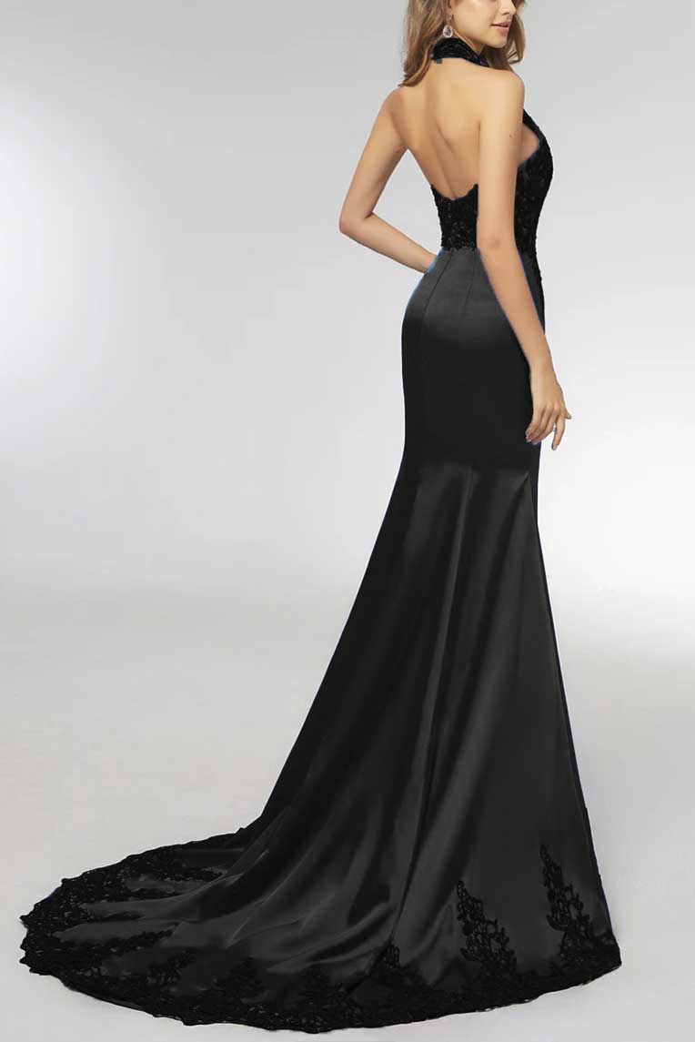 Elegant Black Lace Halter Lace Mermaid Prom Evening Dress XH1029 Sample Sale Dress Elegant Black Lace Halter Lace Mermaid Prom Evening Dress XH1029 Sample Sale Dress