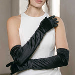 Black Long Satin and Velvet Opera Gloves for Formal Evening Wear