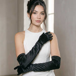 Black Long Satin and Velvet Opera Gloves for Formal Evening Wear