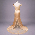 Champagne Maxi Slim Formal Evening Dress Satin and Lace XH1027