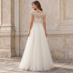 Vintage Style Floor Length Champagne Lace Wedding Dress