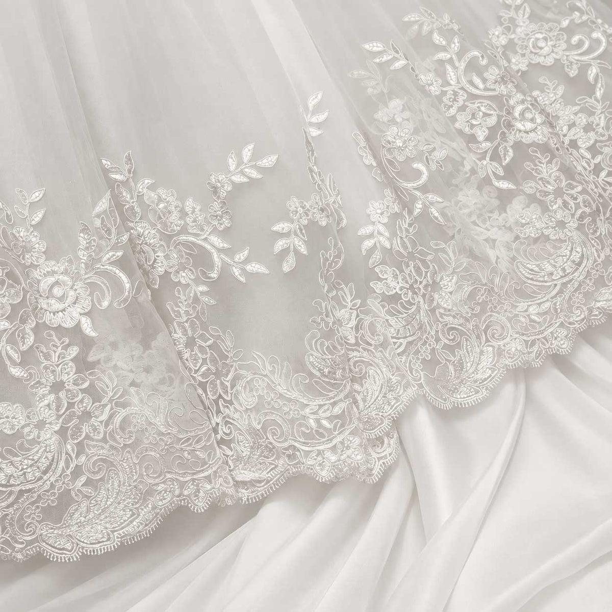 Soft Ivory A-line Lace Tulle Detachable Bridal Overskirt