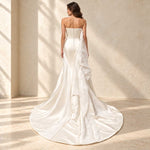 Ivory Strapless Satin Mermaid Wedding Dress with Organza Bow – Size 0