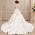 Ivory Lace A-line Wedding Dress with Cathedral Train