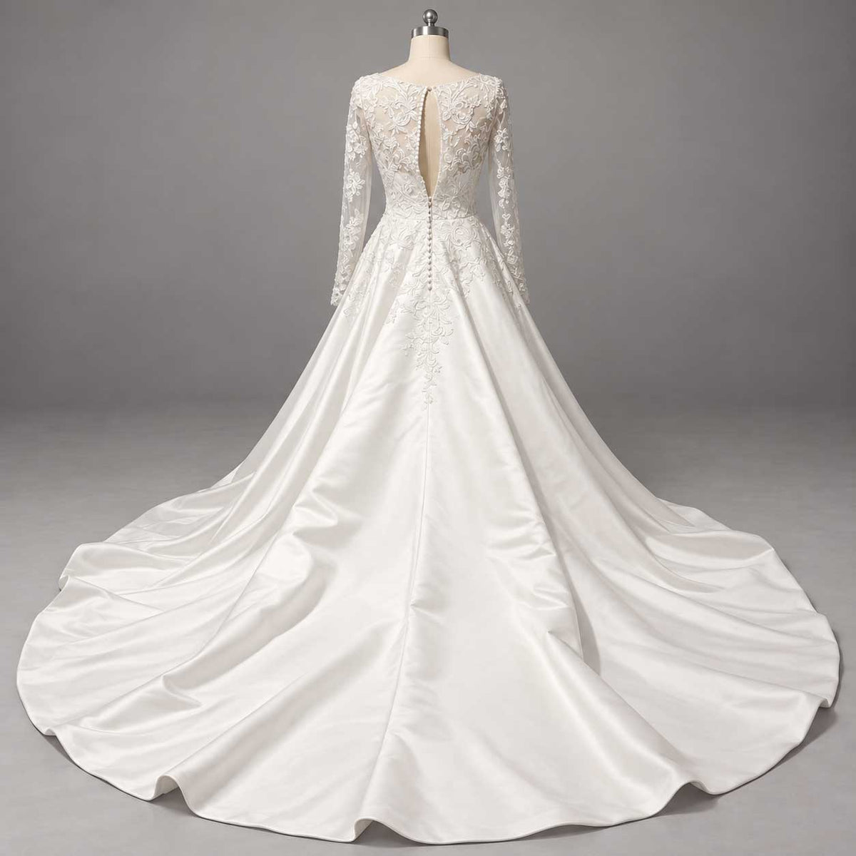 Ivory Lace A-line Wedding Dress with Cathedral Train
