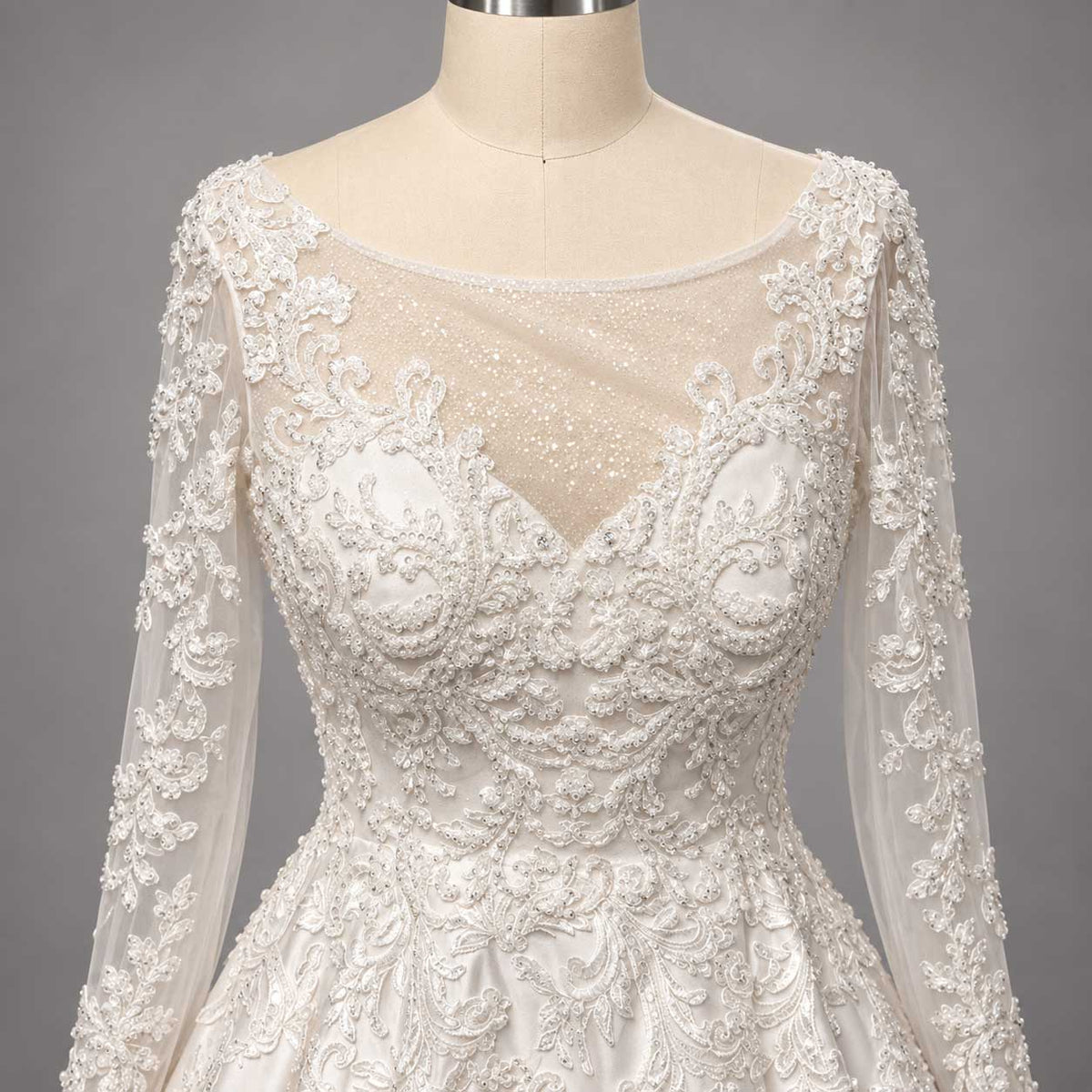 Ivory Lace A-line Wedding Dress with Cathedral Train