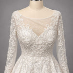 Ivory Lace A-line Wedding Dress with Cathedral Train