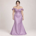 Lavender Off-the-Shoulder Lace Mermaid Formal Dress with Train | XH1027