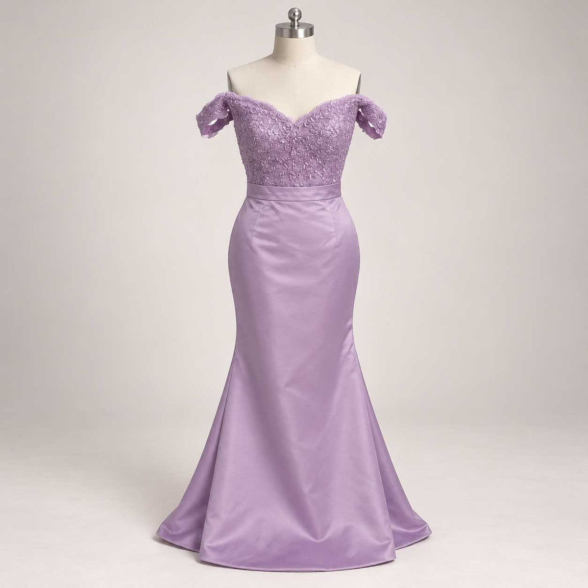 Lavender Off-the-Shoulder Lace Mermaid Formal Dress with Train | XH1027