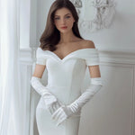 Long White Satin Opera Gloves