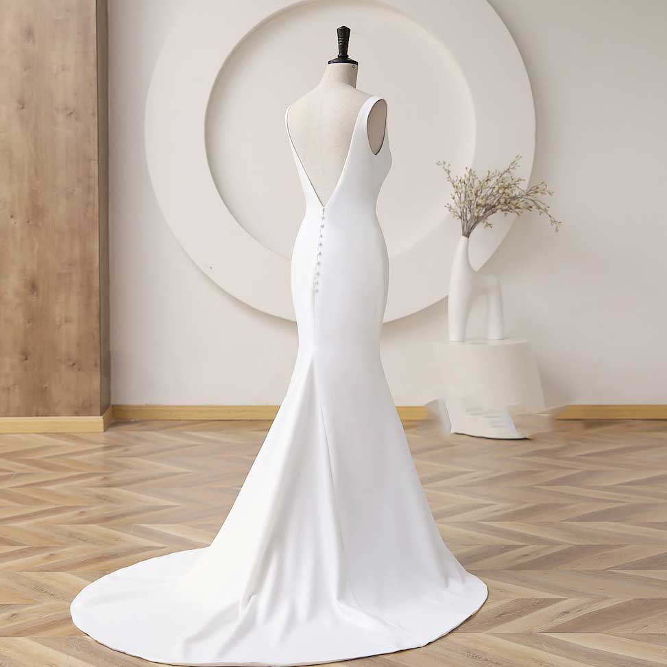 Elegant Simple Crepe Wedding dress Reception Wedding Dress