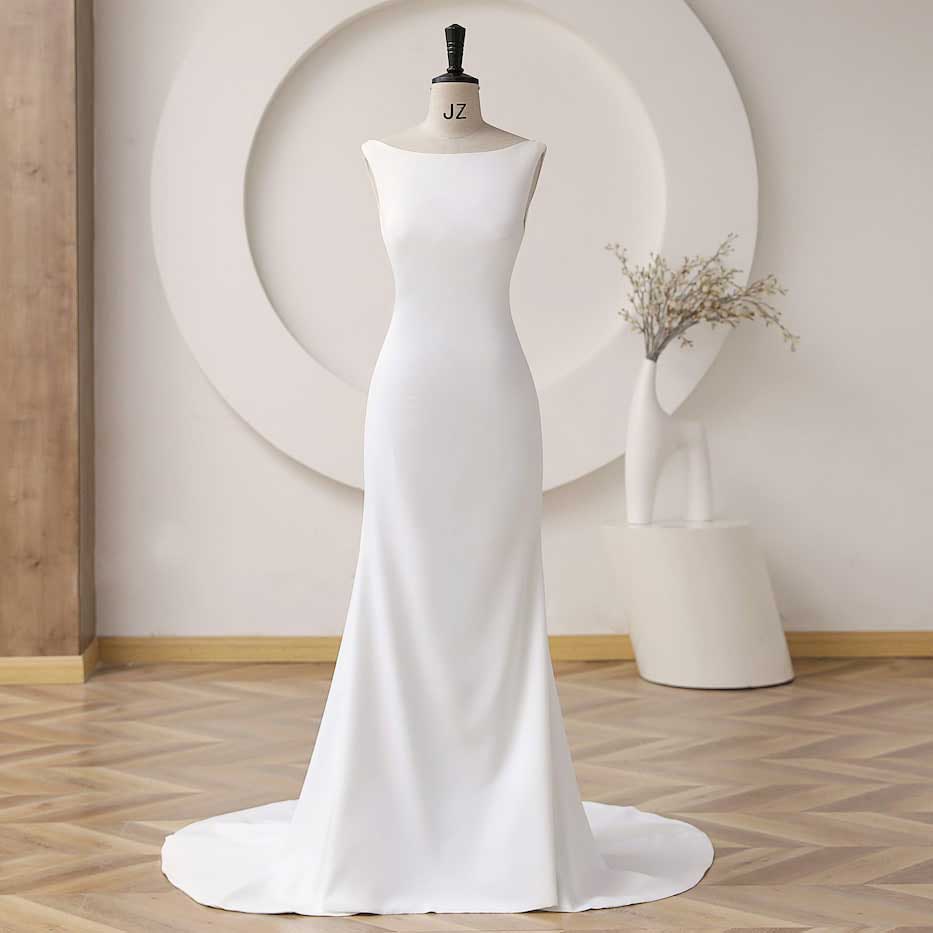Elegant Simple Crepe Wedding dress Reception Wedding Dress