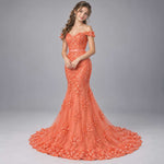 Tangerine Orange Maxi Fitted Lace Formal Prom Evening Dress | XH1063