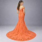 Tangerine Orange Maxi Fitted Lace Formal Prom Evening Dress | XH1063