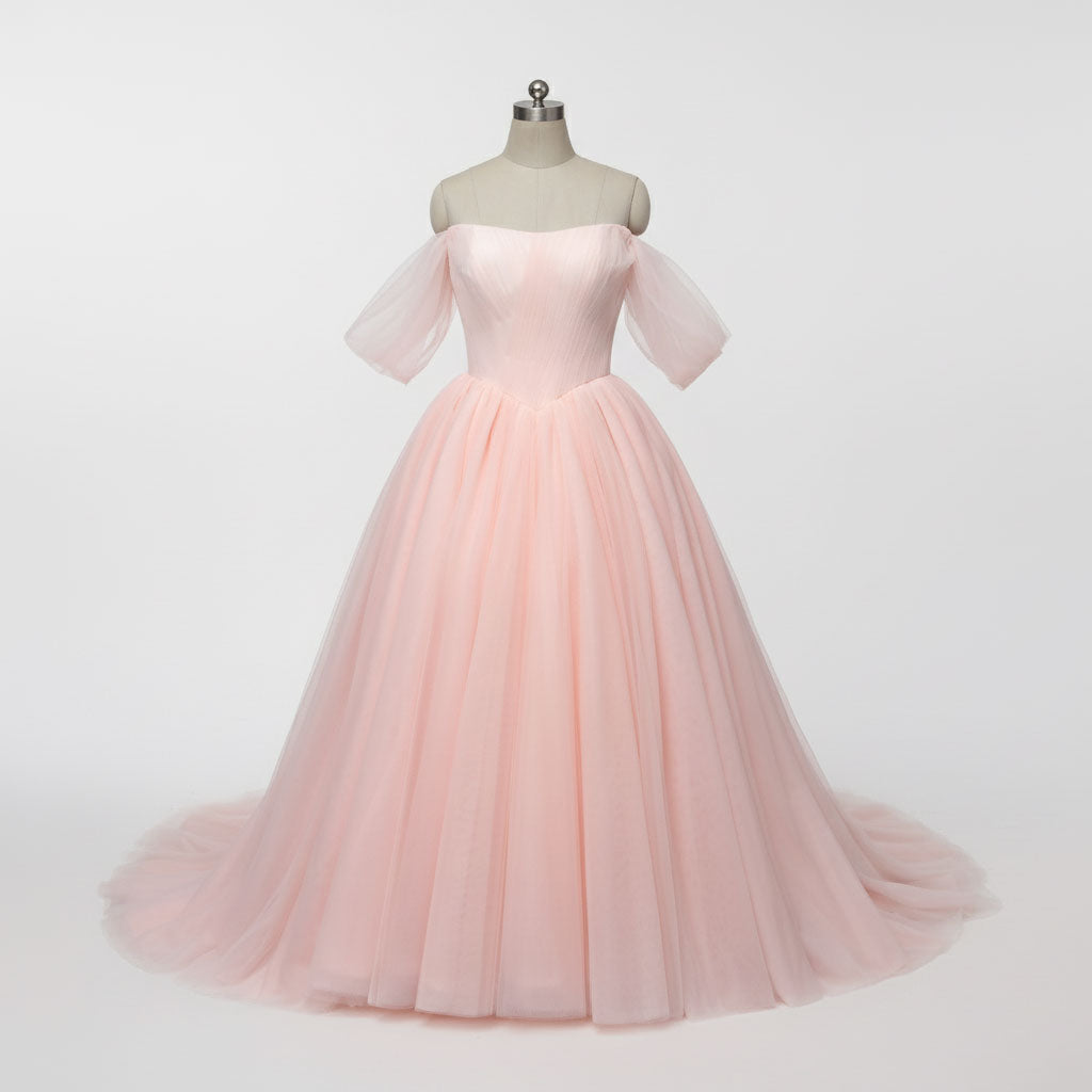 Blush Peach Ball Gown Form Prom Evening Dress