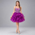 Purple Sparkly Sequin Cocktail Mini Ruffle Dress with Corset Back